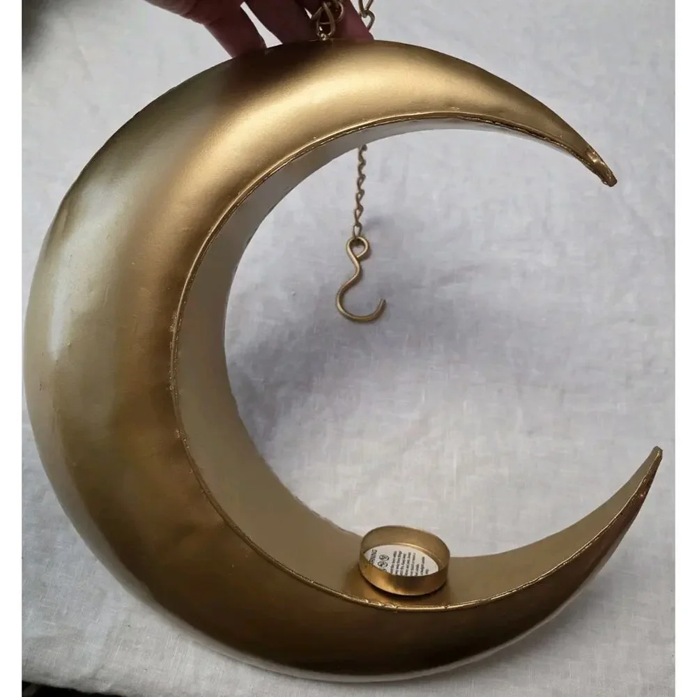 Brass Style Hanging Crescent Moon Candle Or Small Plant Holder MCM Celestial